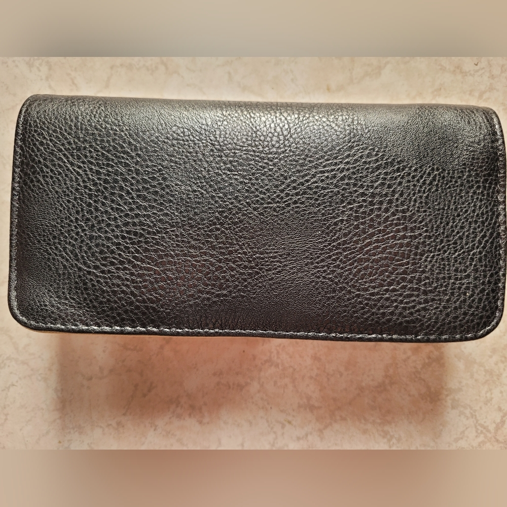 Large Black Faux leather Double zip Pocket Wallet. New